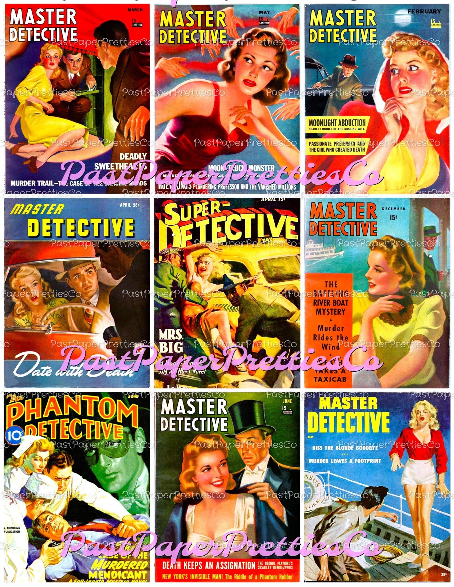 54 Vintage Printable Pulp Fiction Mystery Book Femme Fatales Collages Crime Detective Ladies Cover Art Images PDF Instant Digital Download