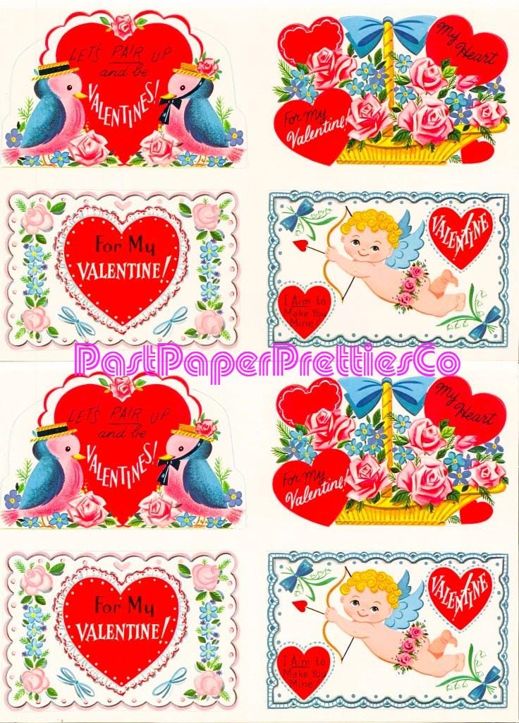 Vintage Printable Valentines Cards 1961 Cute Kitsch Children & Animals Collage Sheets PDF Instant Digital Download 49 Nostalgic Designs