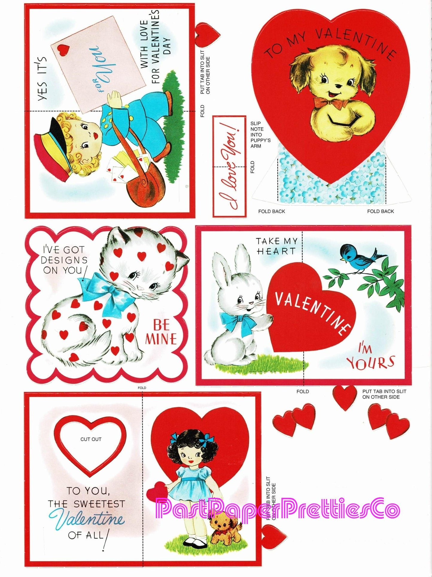 Vintage Printable Valentines Cards 1961 Cute Kitsch Children & Animals Collage Sheets PDF Instant Digital Download 49 Nostalgic Designs