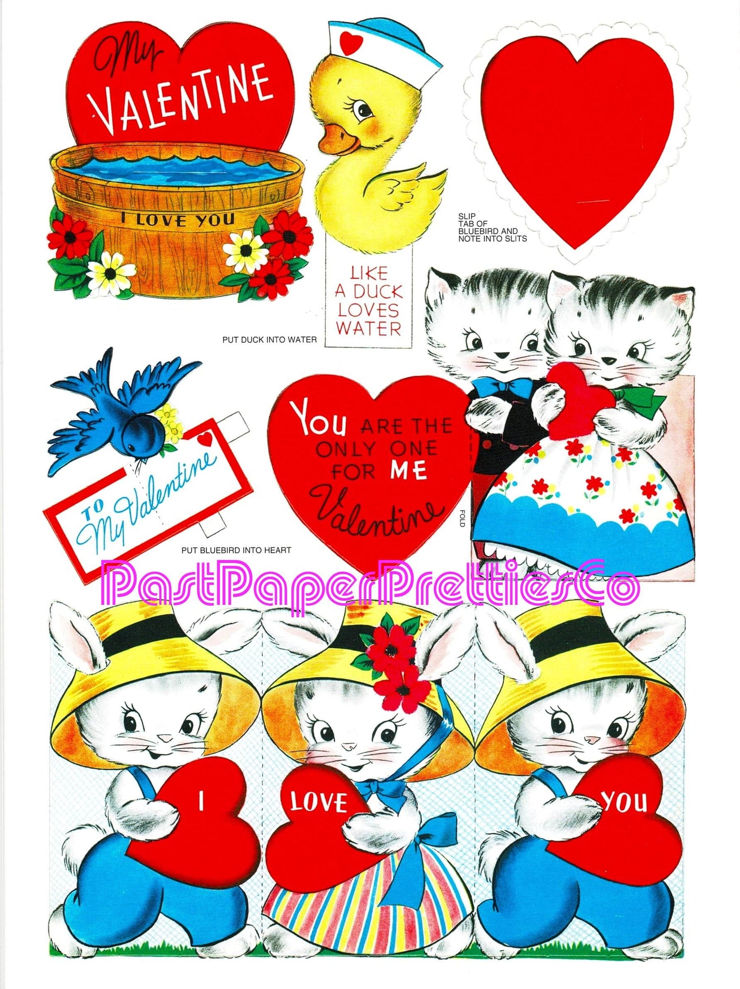 Vintage Printable Valentines Cards 1961 Cute Kitsch Children & Animals Collage Sheets PDF Instant Digital Download 49 Nostalgic Designs