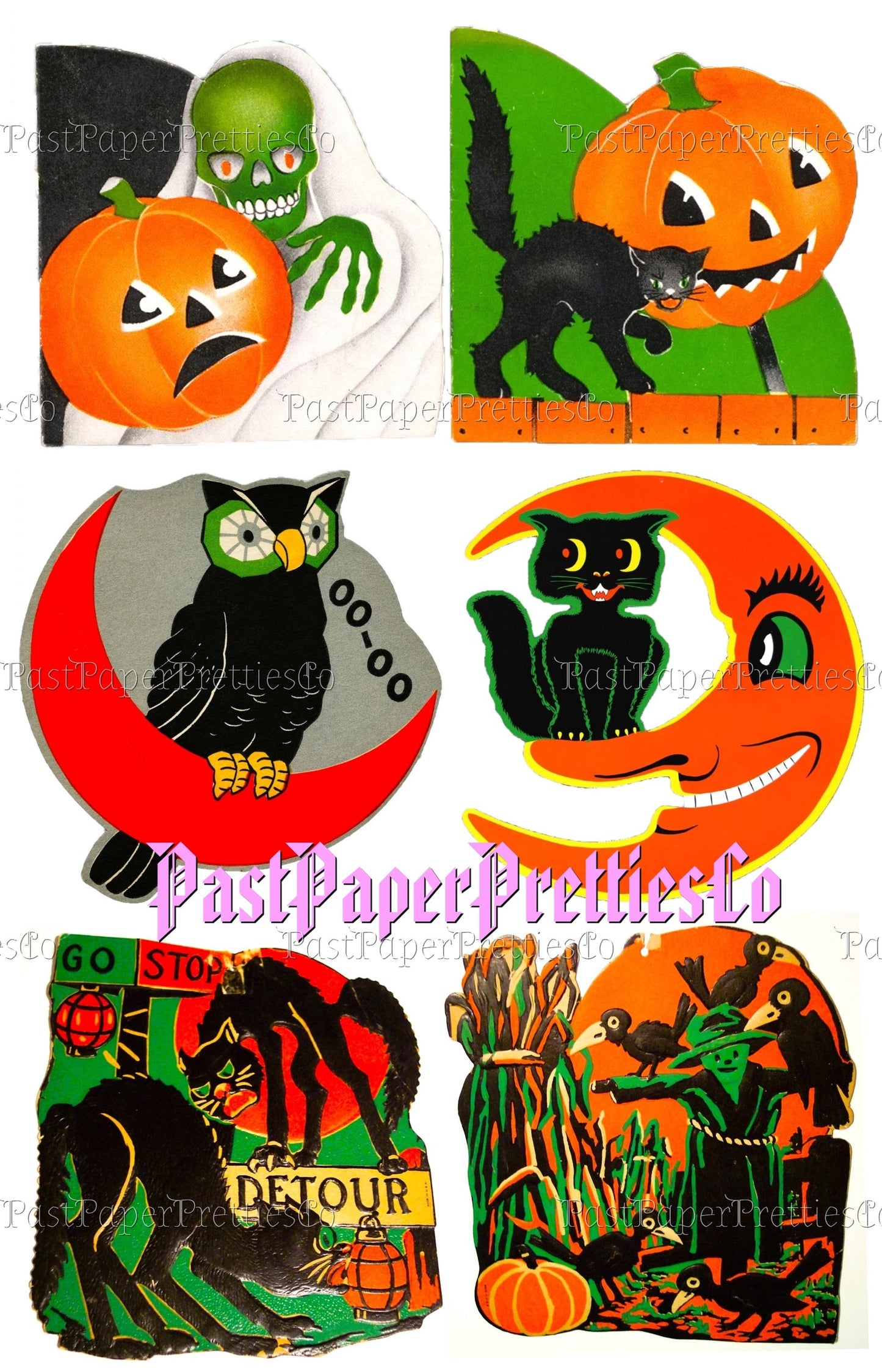 Vintage Printable Old World Halloween Images Collage Sheets PDF Instant Digital Download All Mid Century Kitsch Spooky Clip Art JPG PNG