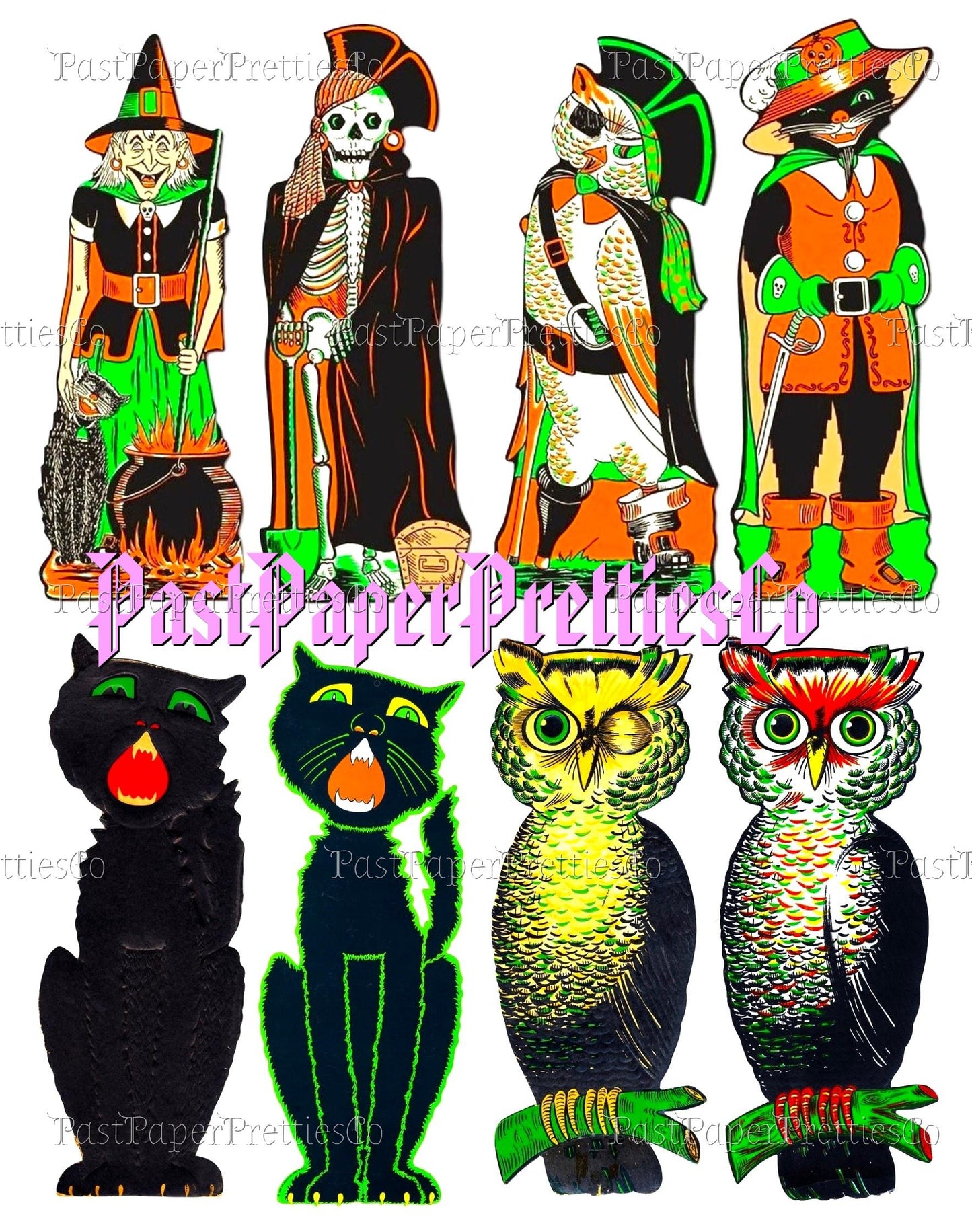 Vintage Printable Old World Halloween Images Collage Sheets PDF Instant Digital Download All Mid Century Kitsch Spooky Clip Art JPG PNG