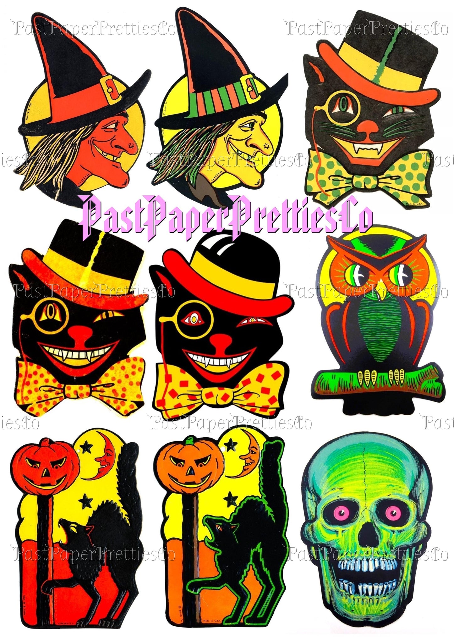 Vintage Printable Old World Halloween Images Collage Sheets PDF Instant Digital Download All Mid Century Kitsch Spooky Clip Art JPG PNG