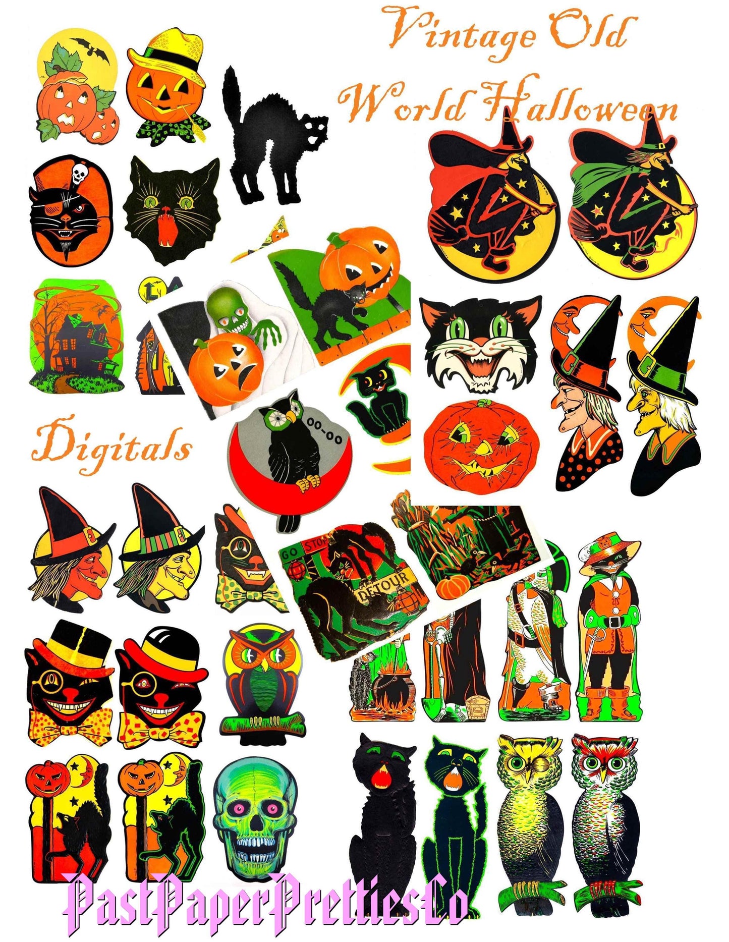 Vintage Printable Old World Halloween Images Collage Sheets PDF Instant Digital Download All Mid Century Kitsch Spooky Clip Art JPG PNG