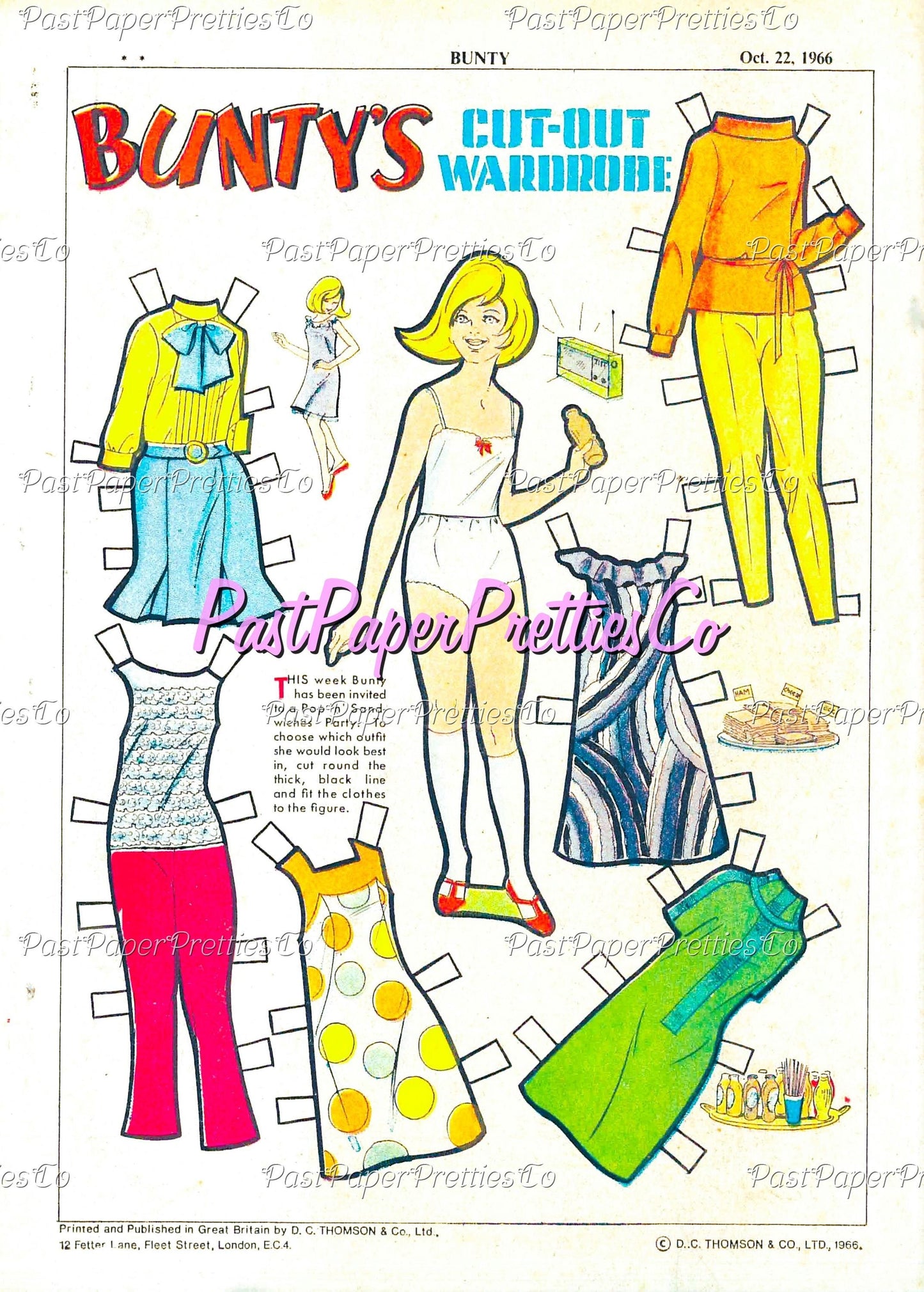 Vintage Paper Dolls Bunty's Cut-Out Wardrobe Printable PDF Instant Digital Download 6 Sets Cute 60s 70s Comic Book Girl and Clothing