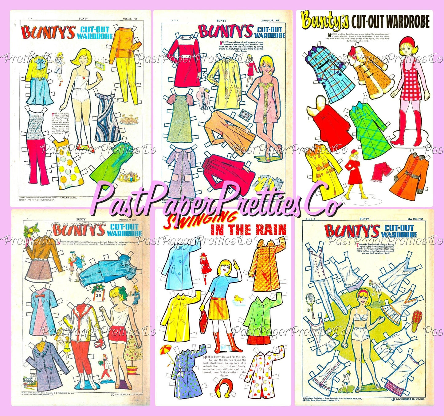 Vintage Paper Dolls Bunty's Cut-Out Wardrobe Printable PDF Instant Digital Download 6 Sets Cute 60s 70s Comic Book Girl and Clothing