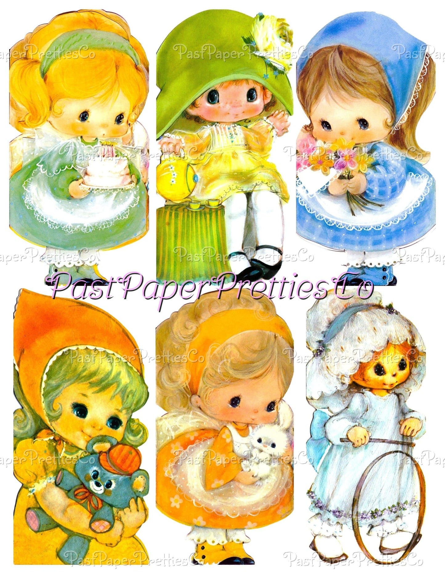 Vintage Old Fashioned Little Girls Happy Birthday Collage Sheets + Single Images Retro Greeting Cards Printable PDF Instant Digital Download