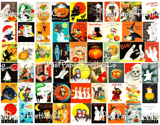 SET TWO Vintage Halloween Printable Collage Cards Retro Mid Century Images PDF Instant Digital Download Cute Spooky Clip Art 2 Sizes