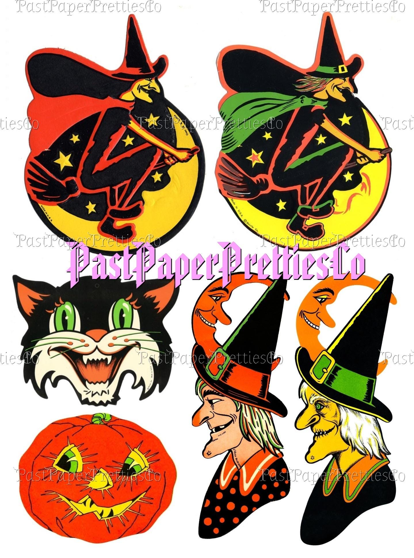 Vintage Printable Old World Halloween Images Collage Sheets PDF Instant Digital Download All Mid Century Kitsch Spooky Clip Art JPG PNG