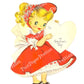 Vintage Printable Valentine Card Cute Coy Pretty Little Girl Image Red Dress Bonnet 1950s Instant Digital Download 300 dpi