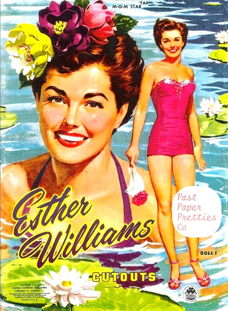 Vintage Paper Dolls Esther William Movie Star 1953 Printable PDF Instant Digital Download Hollywood Actress Starlet Cut Outs Doll Clip Art