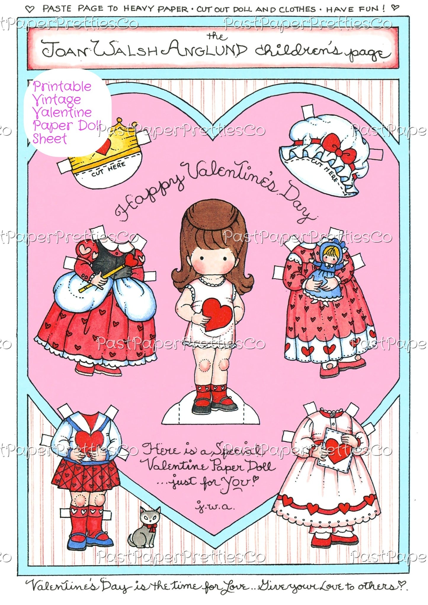 Vintage Valentines Day Little Girl Paper Doll Printable Sheets PDF Instant Digital Download 1980s Childrens Pages