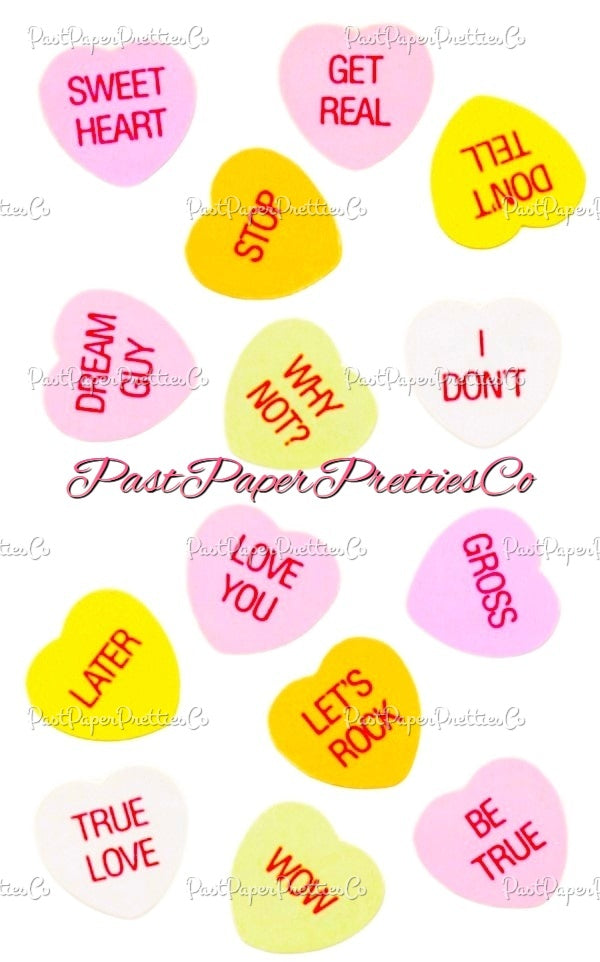 Vintage Printable Retro Valentines Sweetheart Candy Hearts Stickers Tags Collage PDF Instant Digital Download Yummy Candies Images Clipart