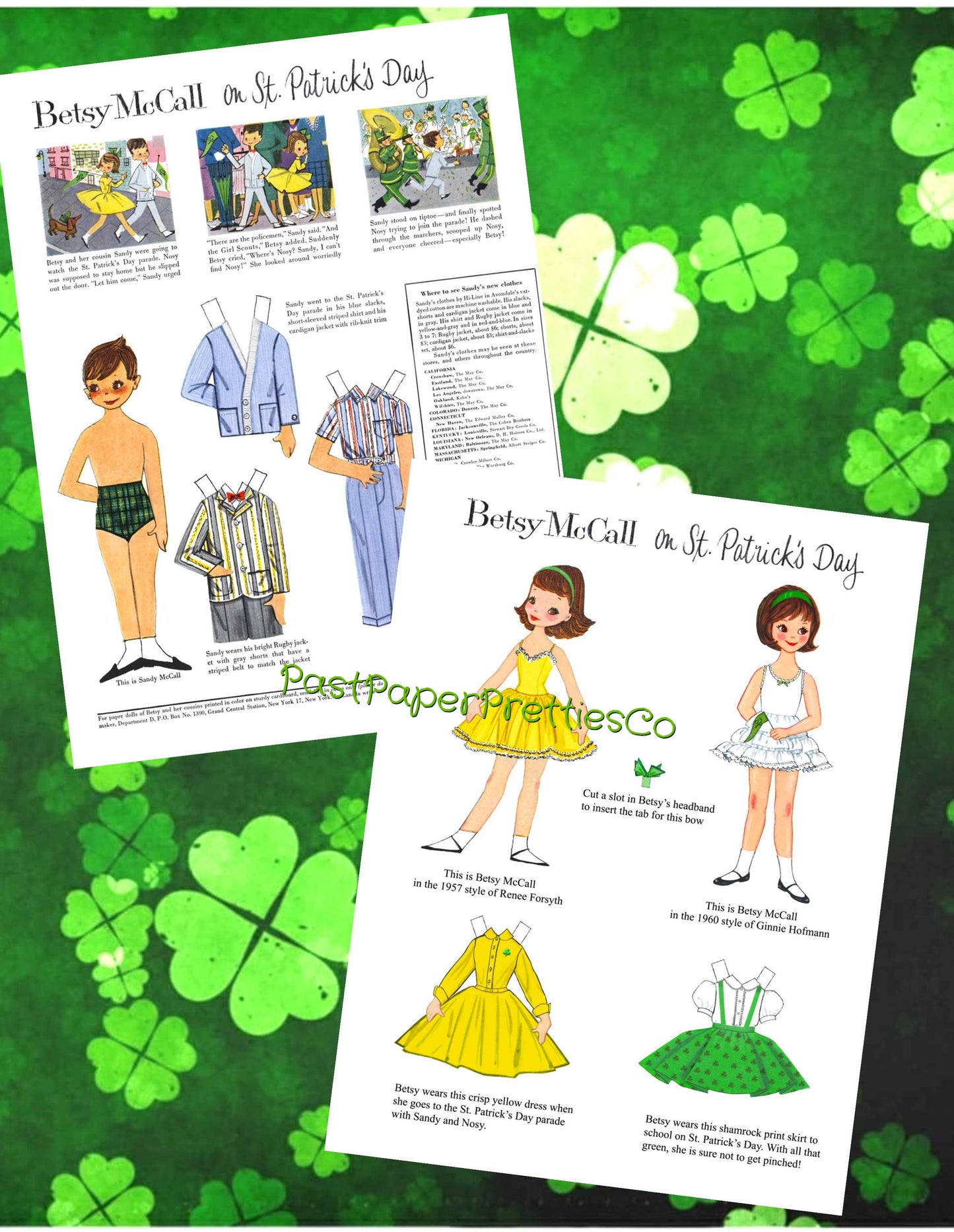 Vintage St Patricks Day Paper Dolls Betsy McCall Collage Sheets MCM Printable PDF Instant Digital Download 2 Sets