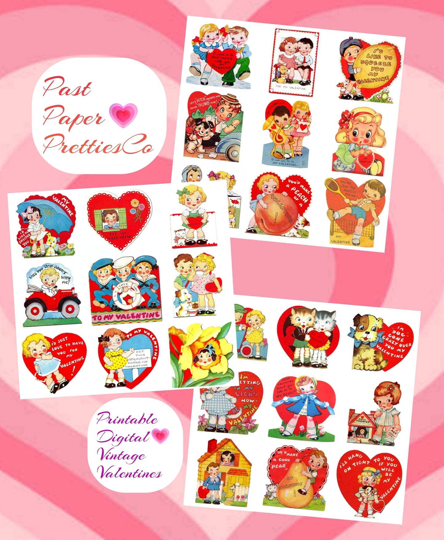 27 Vintage Big Eyed Children Valentine Cards Collage Sheets Cute Kitsch Girls Boys Printable PDF Instant Digital Download 1930s