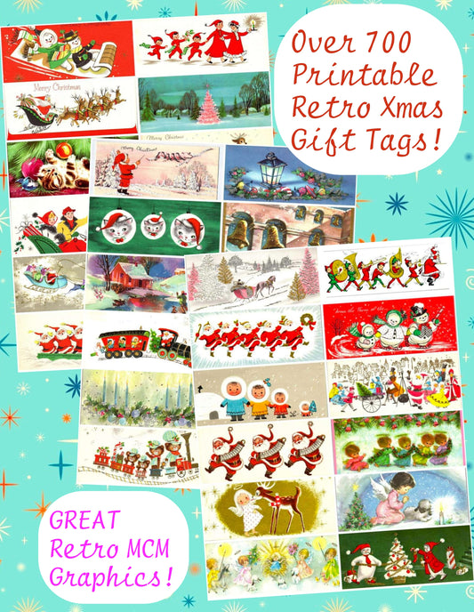 700 + Vintage MCM Printable Christmas Gift Tags Cute Retro Graphics PDF Instant Digital Download HUGE Lot of Holiday Present Tags 708 Images