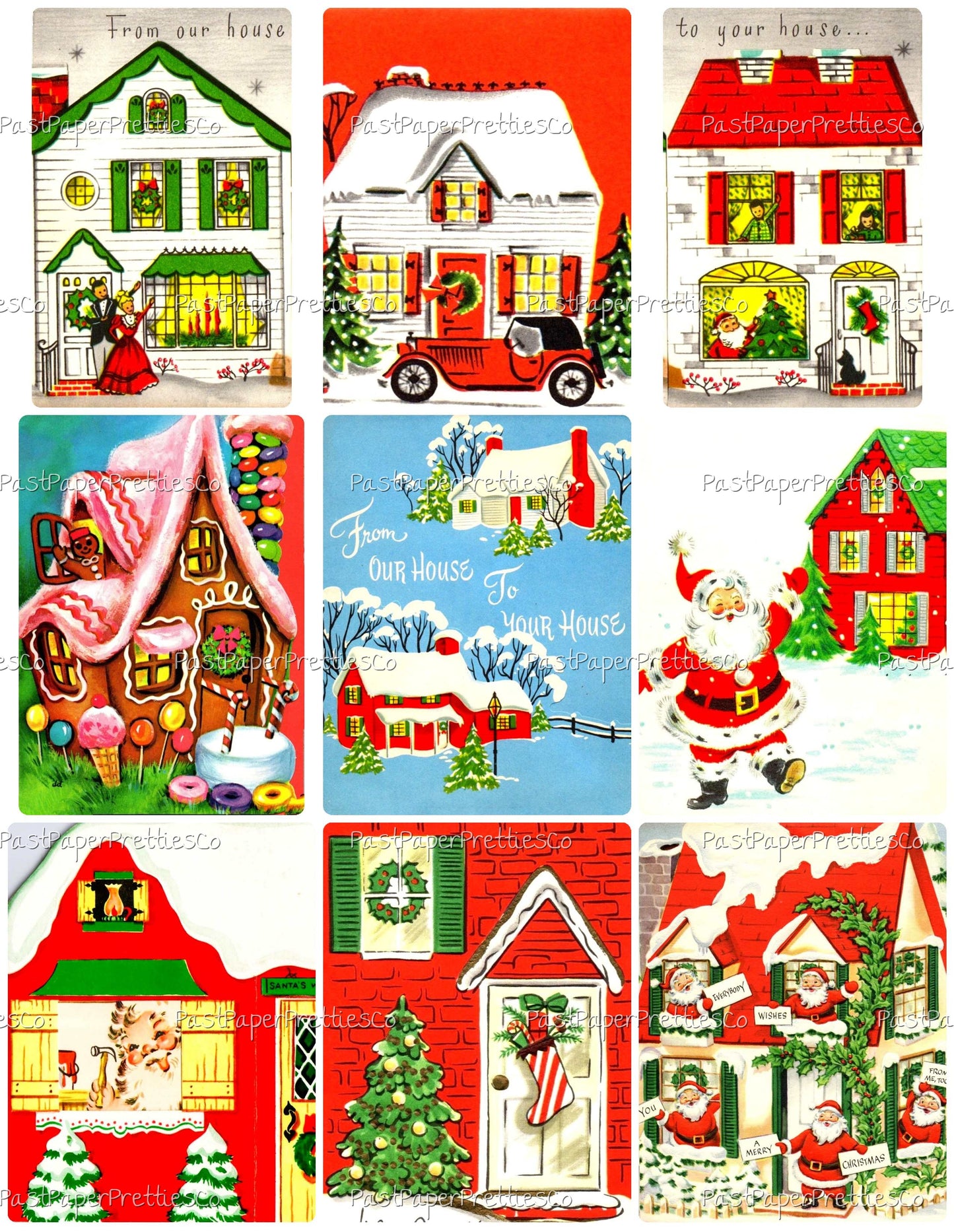 Vintage Printable Christmas Houses Snowy Outdoor Holiday Homes Collage Sheets Retro MCM Card 89 Images PDF Instant Digital Download