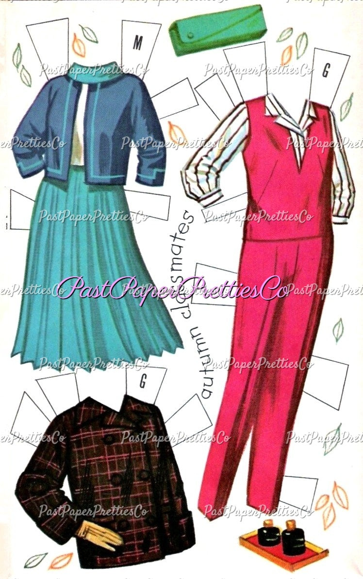 Vintage Paper Dolls Teen Time 1960 Printable PDF Instant Digital Download 2 Pretty Teenagers Girl Friends Cute Clothes Clip Art