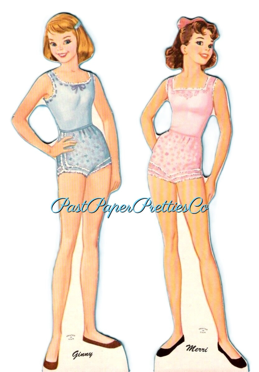 Vintage Paper Dolls Teen Time 1960 Printable PDF Instant Digital Download 2 Pretty Teenagers Girl Friends Cute Clothes Clip Art