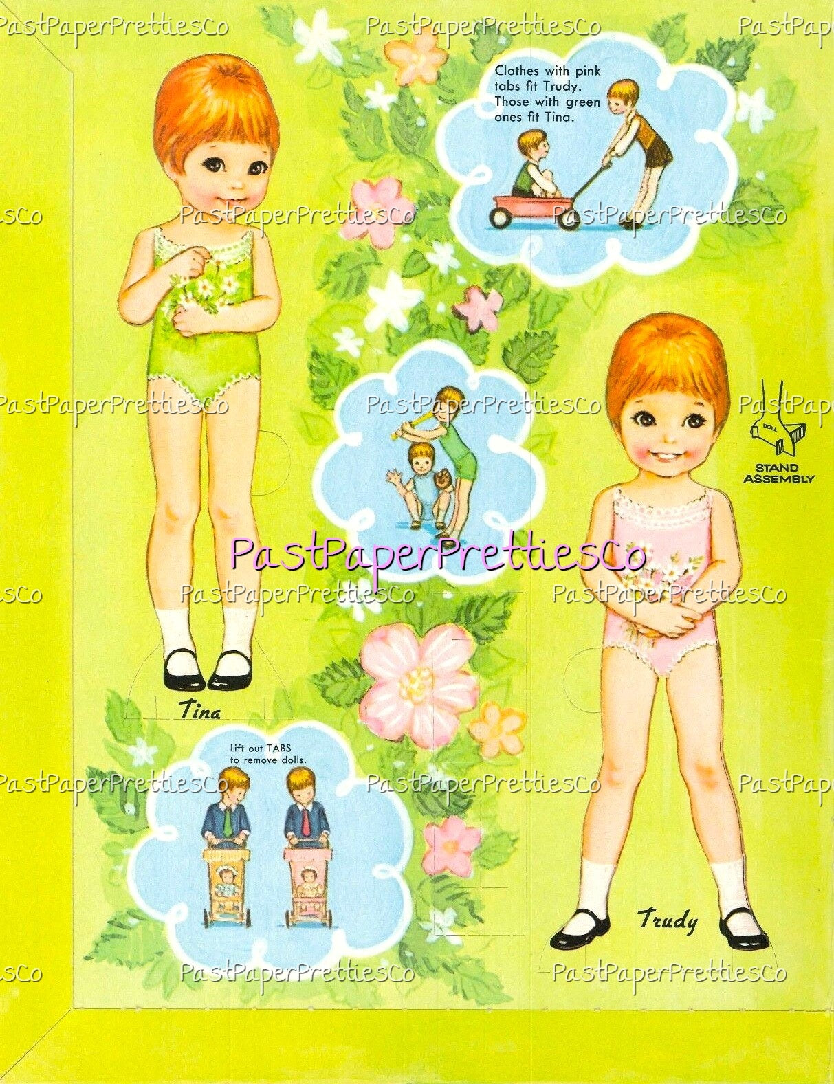 Vintage Paper Dolls Tina and Trudy Twin Dolls with Matching Wardrobes 1967 Printable PDF Instant Digital Download Cute Little Girls