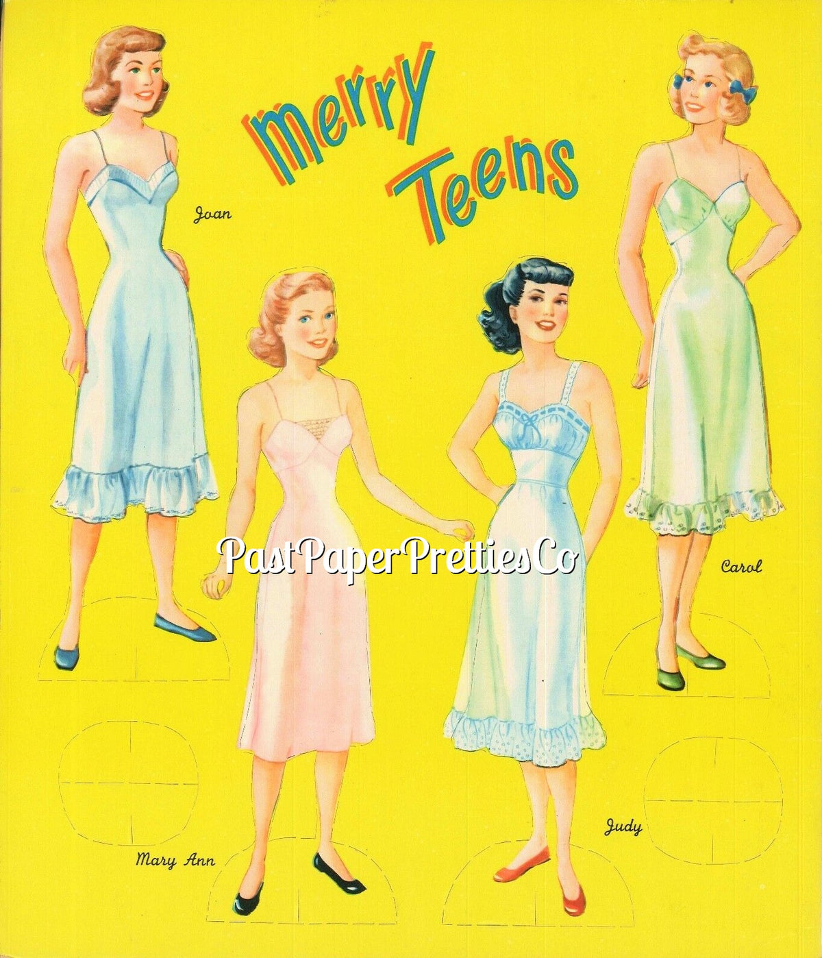 Vintage Paper Dolls Merry Teens c. 1950s Printable PDF Instant Digital Download 4 Pretty Teenager Girls Friends Dolls Clip Art