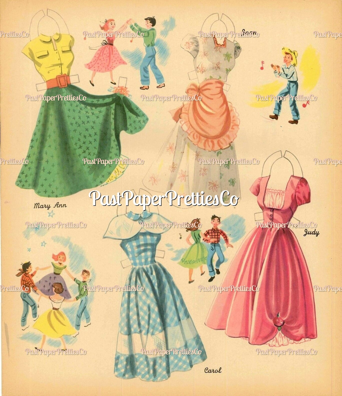 Vintage Paper Dolls Merry Teens c. 1950s Printable PDF Instant Digital Download 4 Pretty Teenager Girls Friends Dolls Clip Art