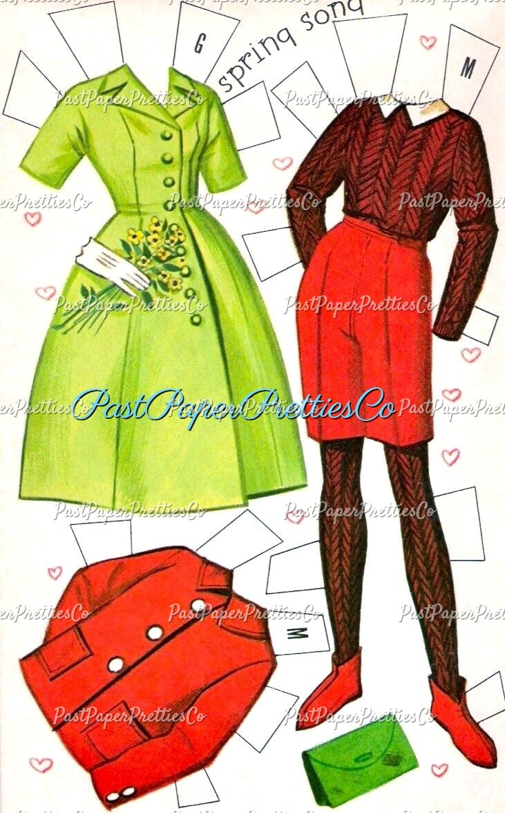 Vintage Paper Dolls Teen Time 1960 Printable PDF Instant Digital Download 2 Pretty Teenagers Girl Friends Cute Clothes Clip Art