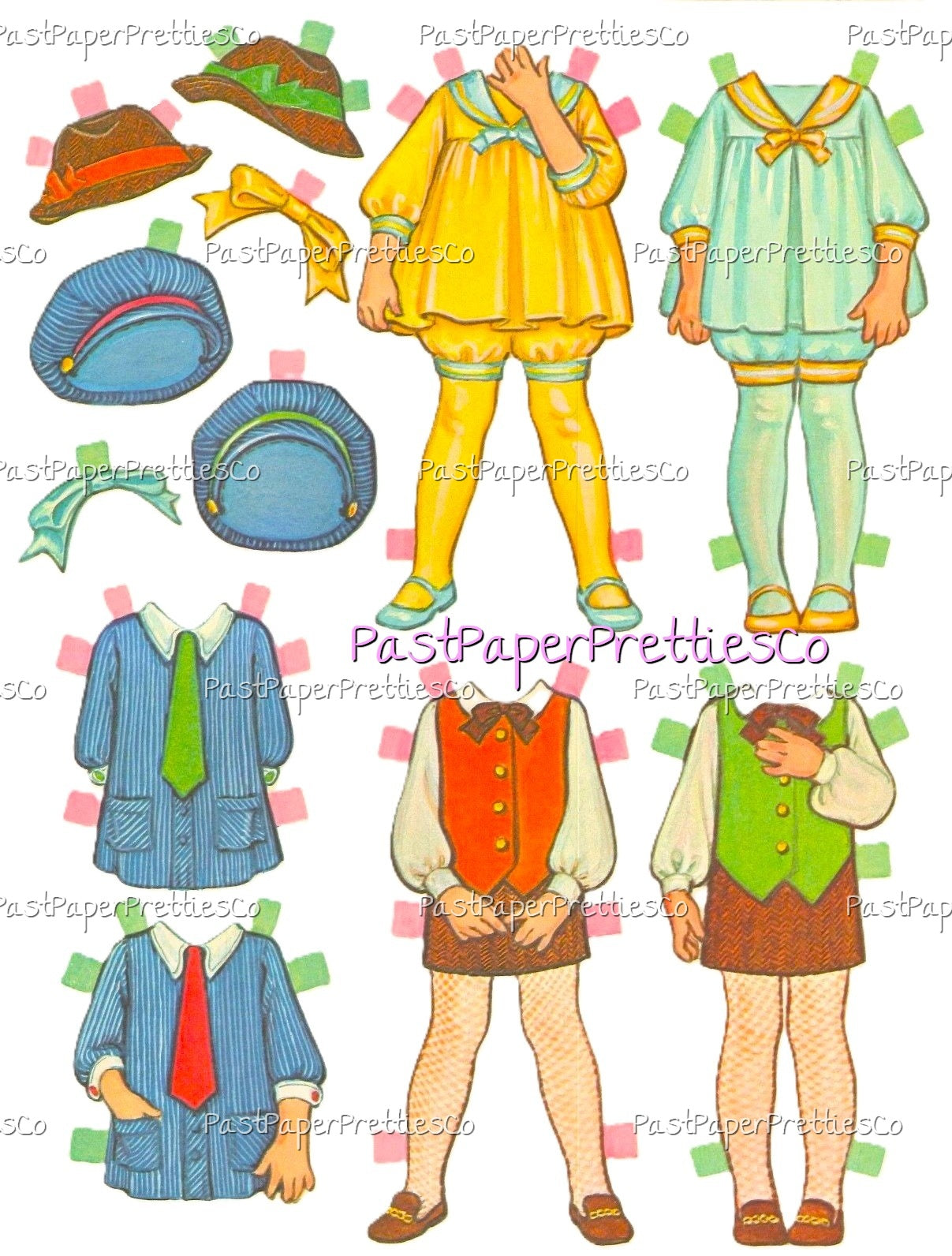 Vintage Paper Dolls Tina and Trudy Twin Dolls with Matching Wardrobes 1967 Printable PDF Instant Digital Download Cute Little Girls