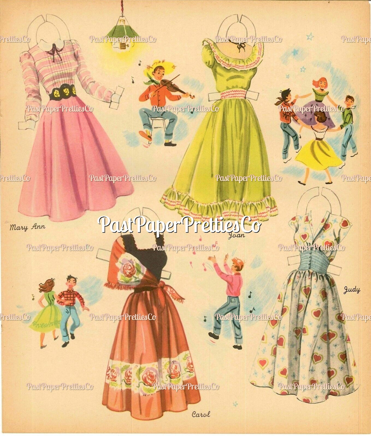 Vintage Paper Dolls Merry Teens c. 1950s Printable PDF Instant Digital Download 4 Pretty Teenager Girls Friends Dolls Clip Art