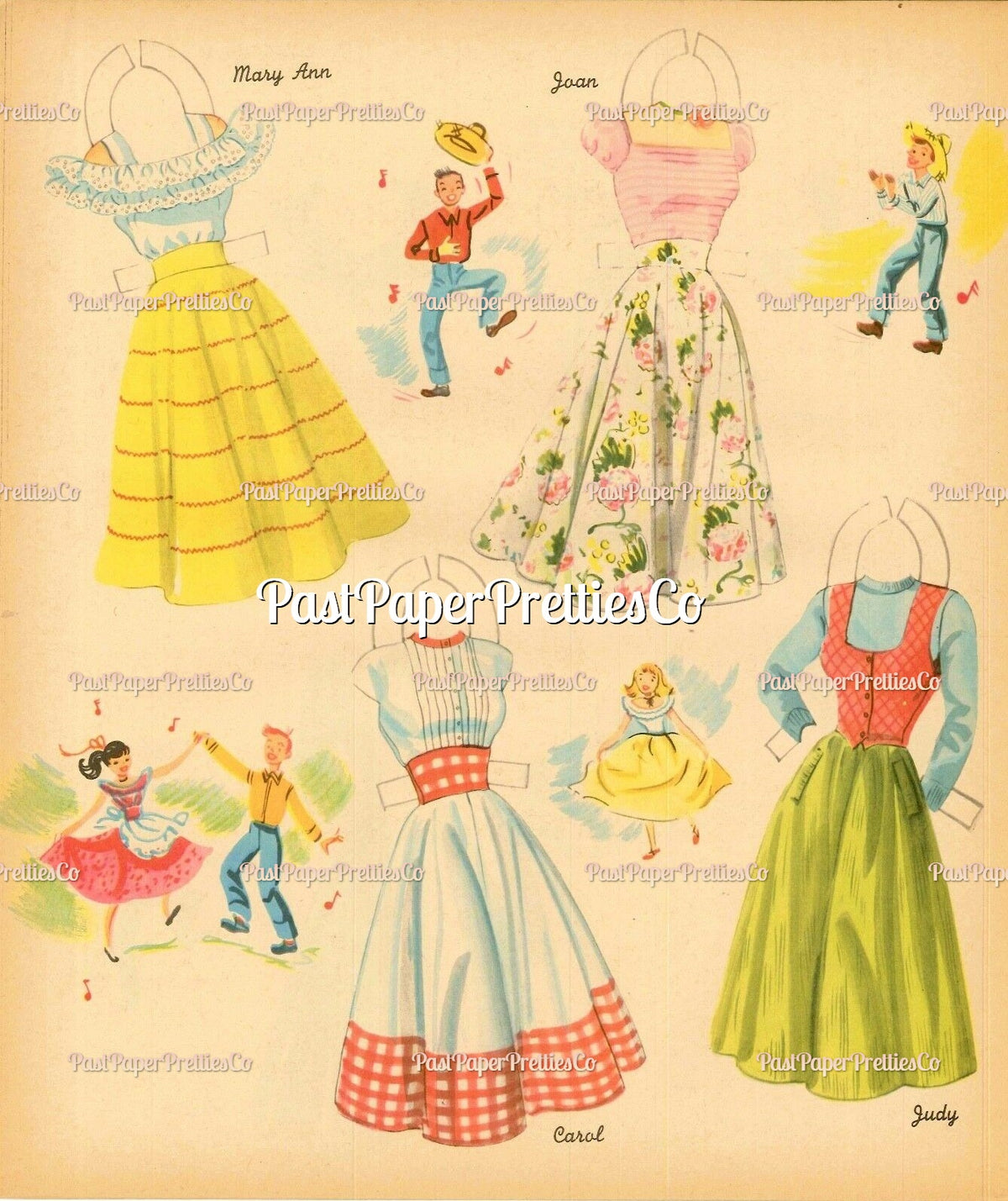 Vintage Paper Dolls Merry Teens c. 1950s Printable PDF Instant Digital Download 4 Pretty Teenager Girls Friends Dolls Clip Art