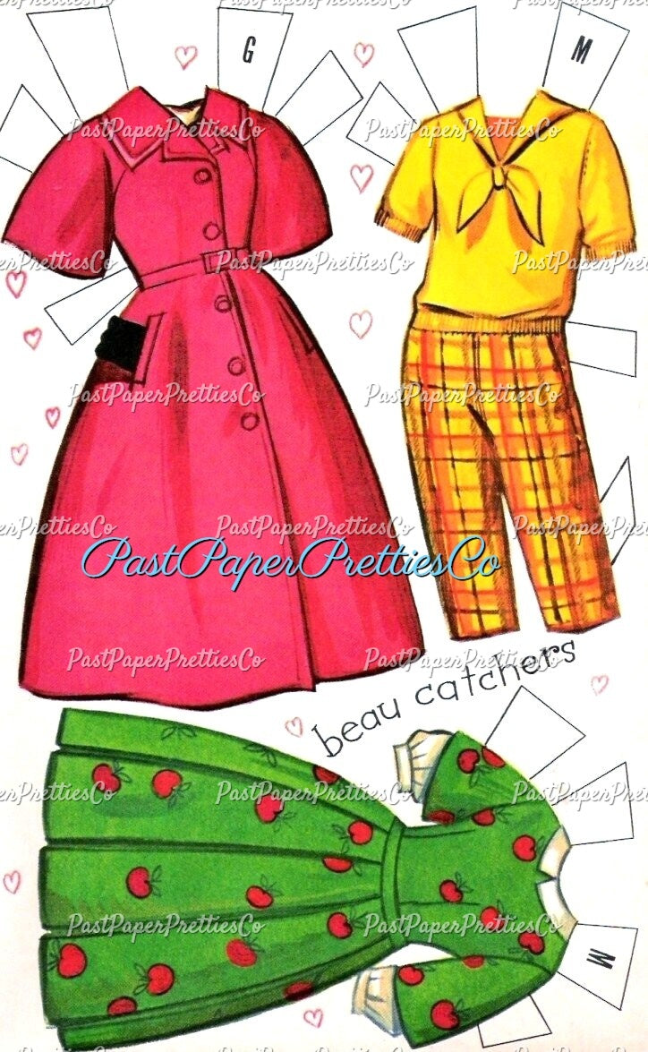 Vintage Paper Dolls Teen Time 1960 Printable PDF Instant Digital Download 2 Pretty Teenagers Girl Friends Cute Clothes Clip Art