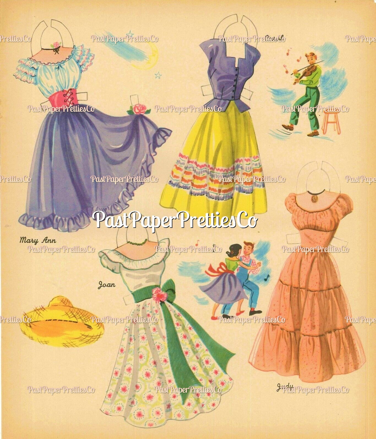 Vintage Paper Dolls Merry Teens c. 1950s Printable PDF Instant Digital Download 4 Pretty Teenager Girls Friends Dolls Clip Art