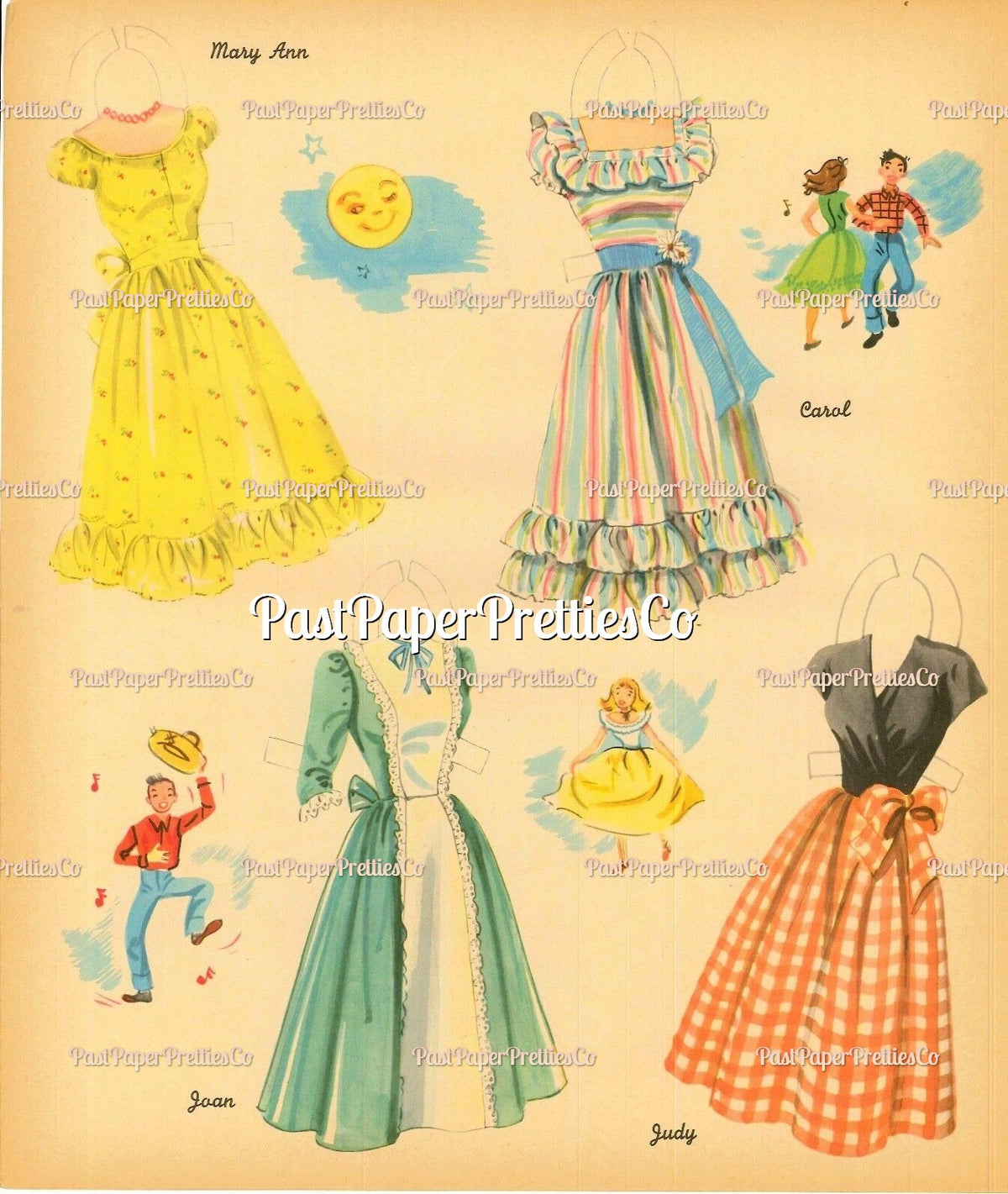 Vintage Paper Dolls Merry Teens c. 1950s Printable PDF Instant Digital Download 4 Pretty Teenager Girls Friends Dolls Clip Art