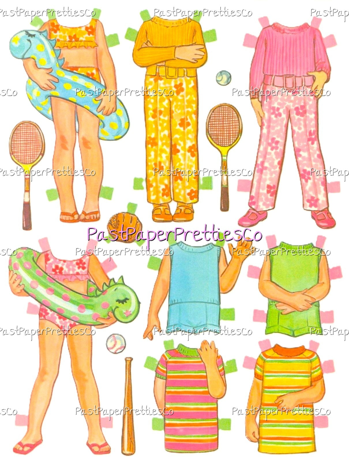 Vintage Paper Dolls Tina and Trudy Twin Dolls with Matching Wardrobes 1967 Printable PDF Instant Digital Download Cute Little Girls