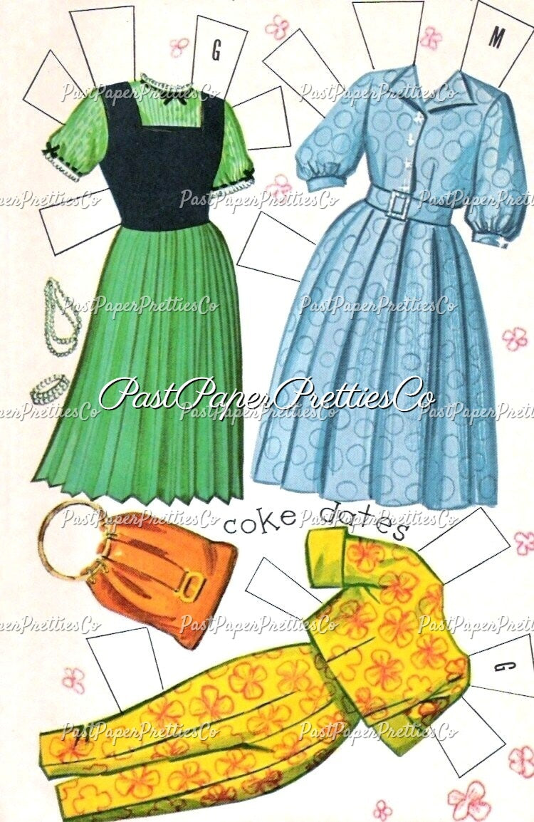 Vintage Paper Dolls Teen Time 1960 Printable PDF Instant Digital Download 2 Pretty Teenagers Girl Friends Cute Clothes Clip Art