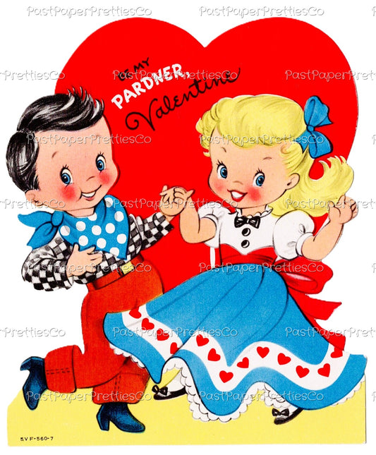 Vintage Printable Valentine Card Cute Western Cowboy Cowgirl Square Dancing Couple Instant Digital Download JPEG PNG 300 dpi