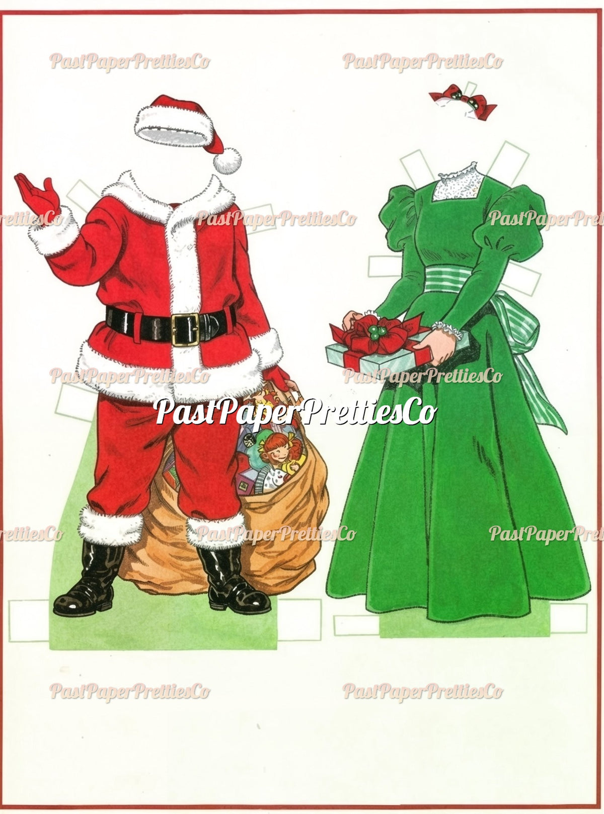 Vintage Christmas Paper Dolls Santa and Mrs. Claus Printable PDF Instant Digital Download Holiday Craft Clipart