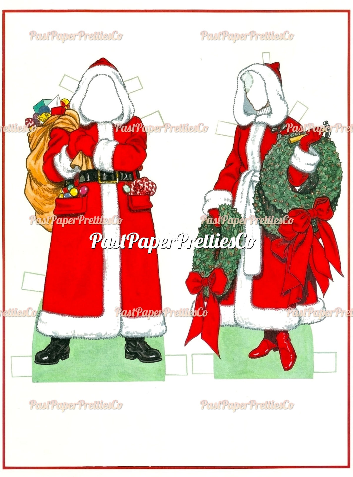 Vintage Christmas Paper Dolls Santa and Mrs. Claus Printable PDF Instant Digital Download Holiday Craft Clipart